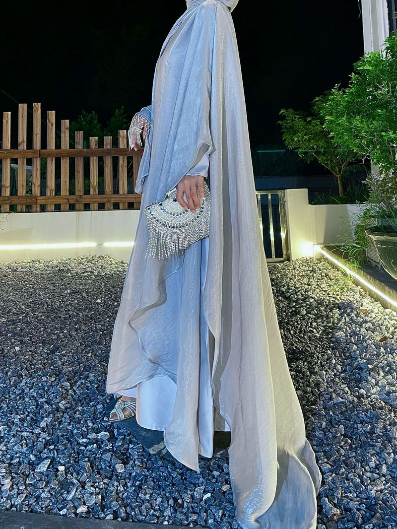 Women's Clothing Women's Muslim Suit Robe Abaya Solid Color Two Piece Ladies Dress_voghion.com
