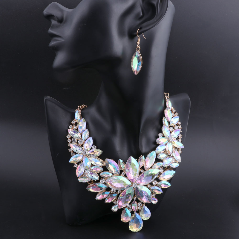 Kristall-Choker-Statement-Halskette, Ohrring-Schmuckset, Strass-Hochzeitsgeschenk, Frauen, Bräute, Abschlussball, Party_voghion.com