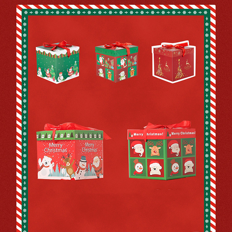 Goodfortune 3 peças caixa de natal dobrável cor brilhante estilo natal boneco de neve padrões gravata borboleta feliz natal caixa de presente para festival_voghion.com