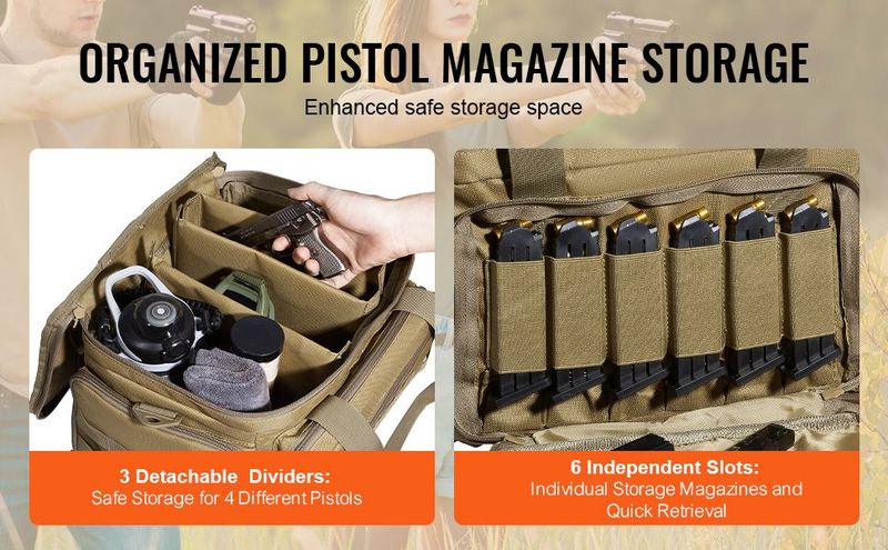VEVOR Range Bag For 4 Pistols Tactical Gun Range Bag Single Shoulder Strip Brown_voghion.com
