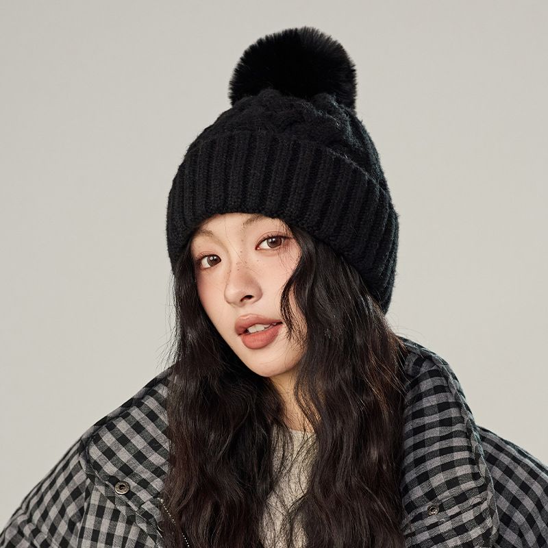 Nuovo set invernale da donna in due pezzi, caldo, per ciclismo all'aperto, con cappello e sciarpa lavorati a maglia con pompon intrecciati e foderati in pile_voghion.com