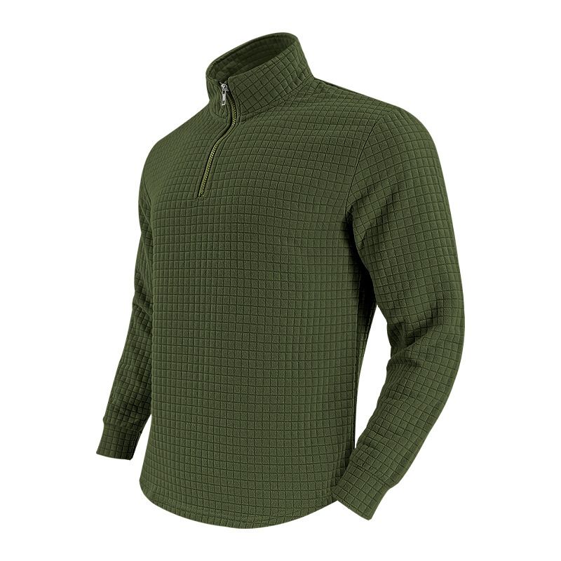 Men's Casual Pullover Sweatshirt With Jacquard Design, Stand Collar & Half-Zip, Loose Fit, Autumn/Winter Essential_voghion.com