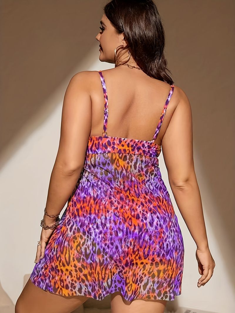 Ensemble bikini sexy à imprimé léopard et dos croisé pour femme - Maillot de bain grande taille avec rembourrage amovible et bretelles réglables_voghion.com