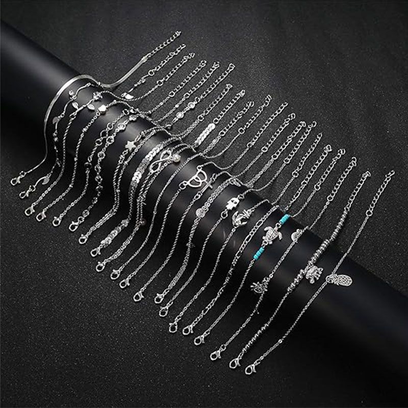 Ensemble de 20 bijoux de cheville pour femme, tendance et polyvalent, turquoise, géométrique, été_voghion.com