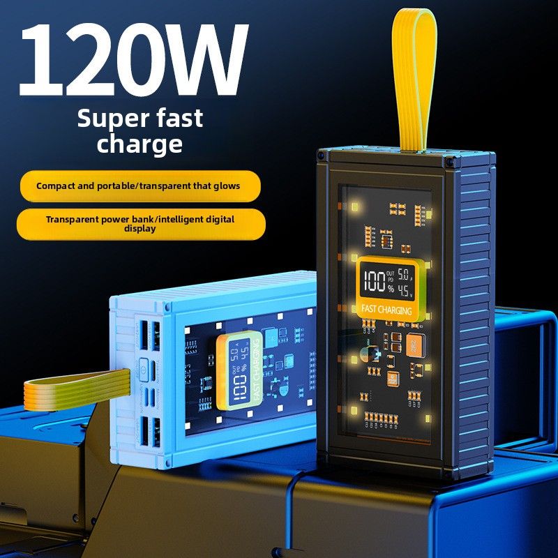 Batterie externe créative de grande capacité, 20 000 mAh, avec éclairage LED transparent, affichage numérique et fonction téléphone portable._voghion.com