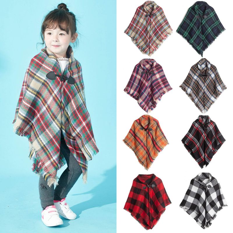 Riscaldamento diretto autunno e inverno nuovo scialle a mantello scozzese con fibbia in corno di mucca per bambini genitore-figlio_voghion.com