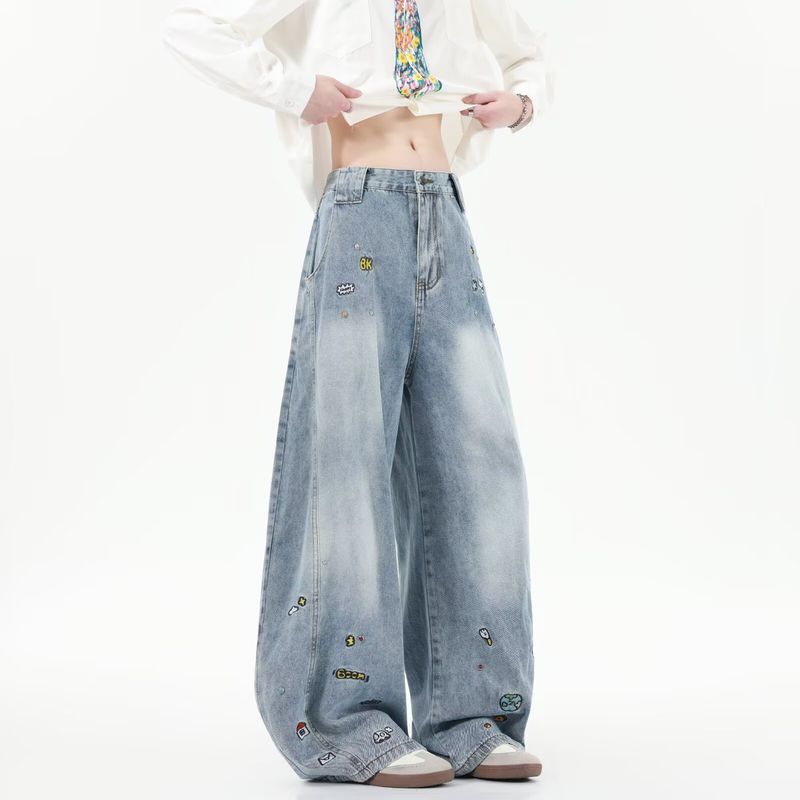 Unisex High-Street Wide-Leg Jeans For Teens – Trendy Baggy Denim Pants With Unique Blade Design_voghion.com