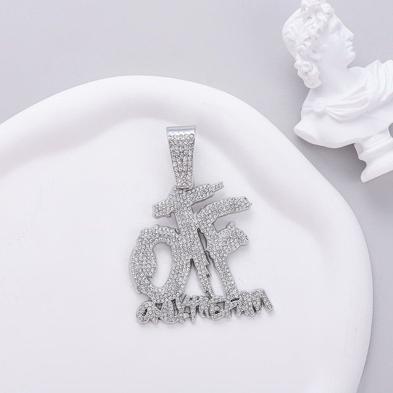Hip hop source full diamond stitching letter OTF pendant accessories punk hipster rap Cuban long necklace_voghion.com