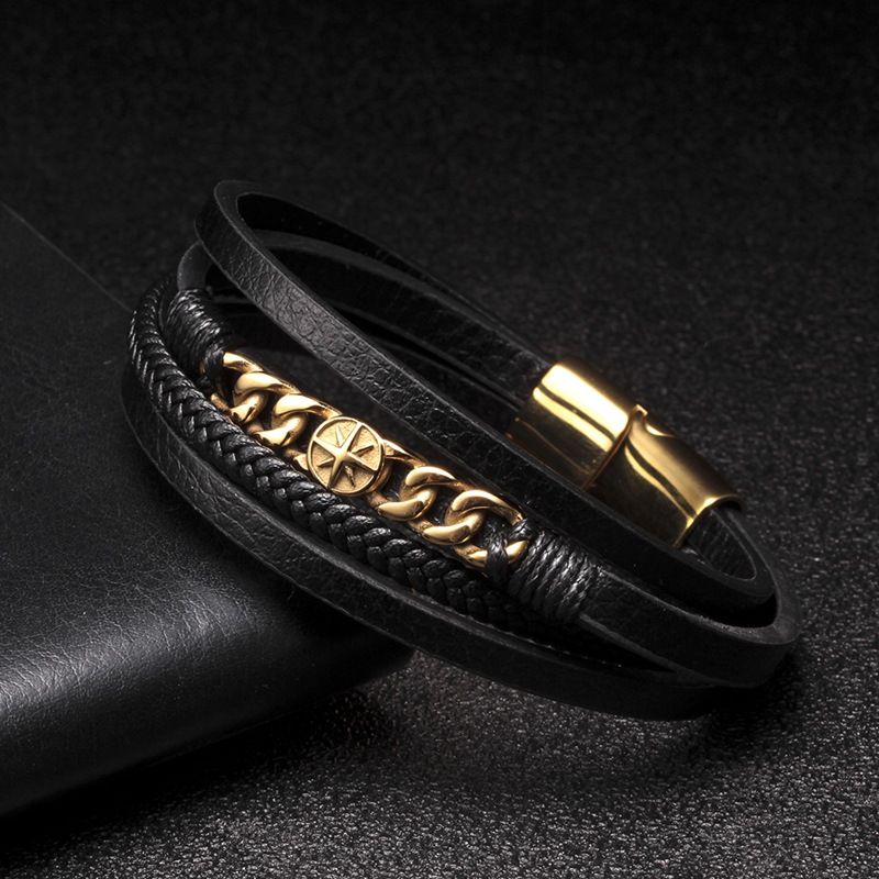 304L Hochwertiger Edelstahl Mode Echtleder Kette Charm Herren Damen Armband Armreif_voghion.com
