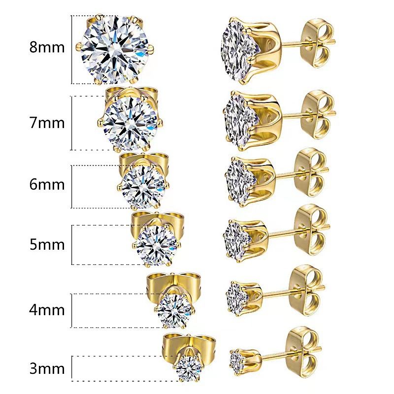 Orecchini unisex con zirconi avanzati, semplici e di piccole dimensioni, con foro per le orecchie, Super Flash Size_voghion.com