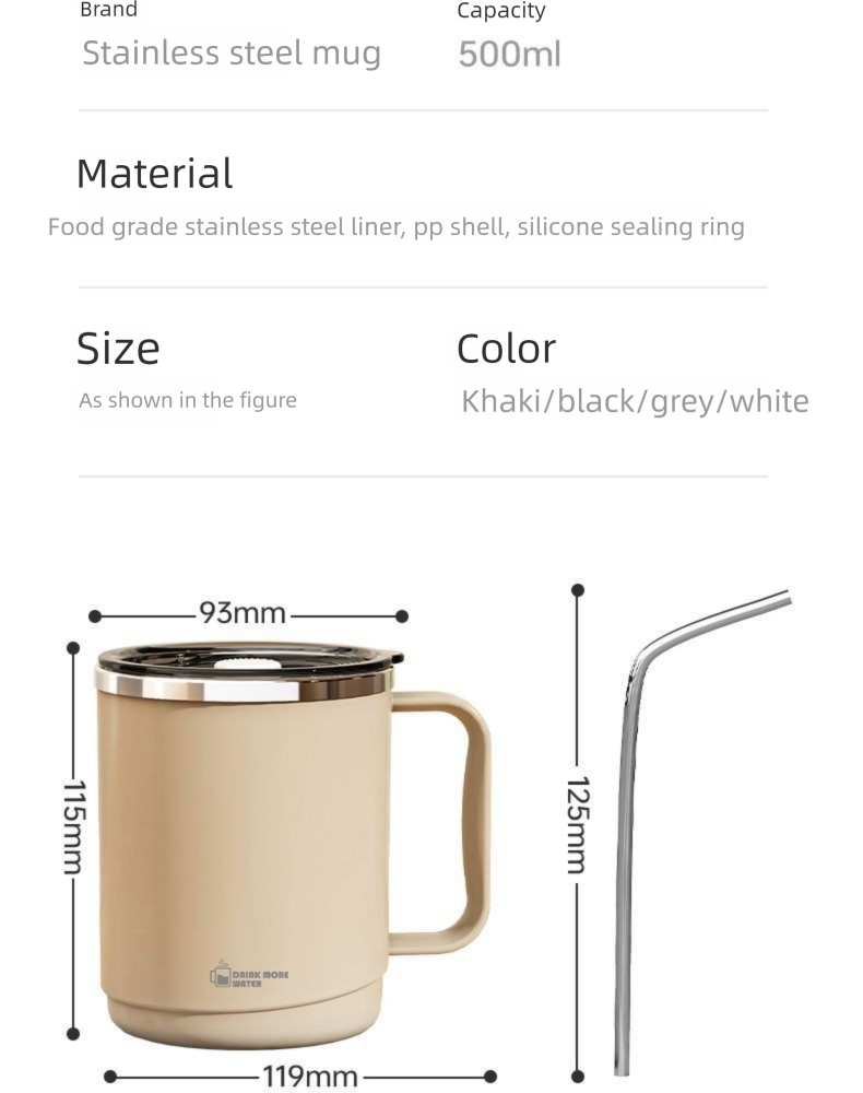 Stainless Steel Mug With Lid Student Double-layer Insulation Office Worker Drinking Tea Coffee Cup_voghion.com