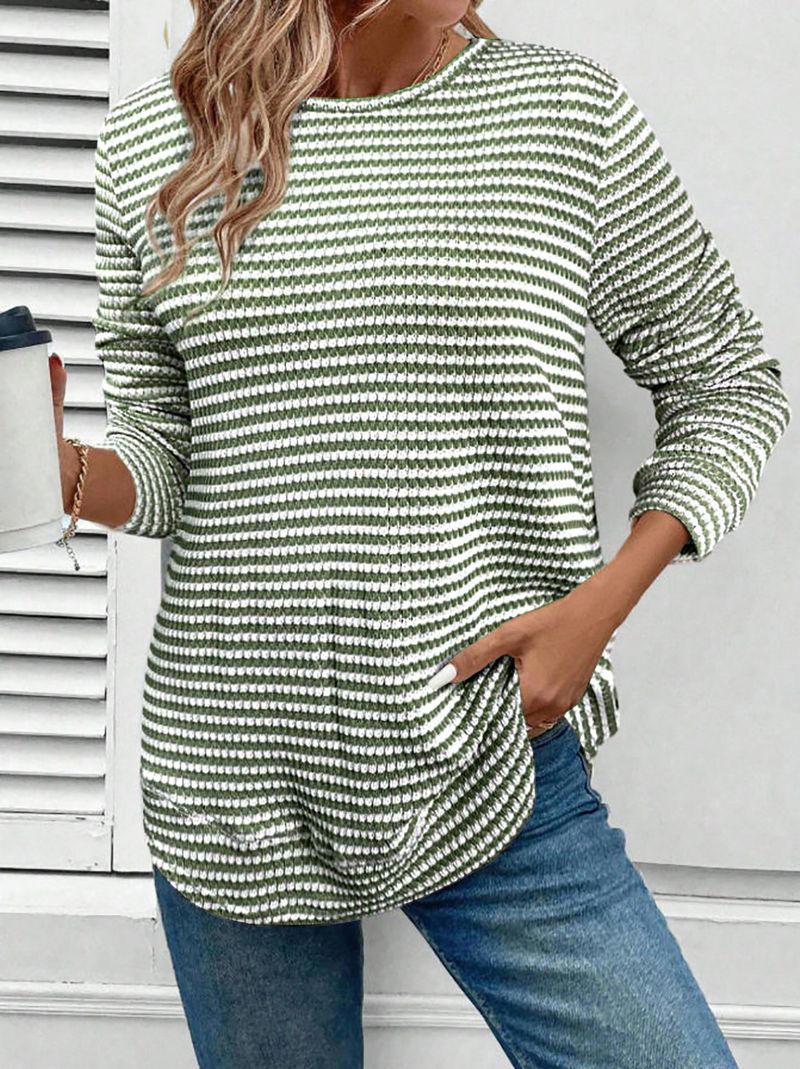 Maglione girocollo a maniche lunghe lavorato a maglia con motivo scozzese traforato, casual, autunno inverno 2025, da donna_voghion.com