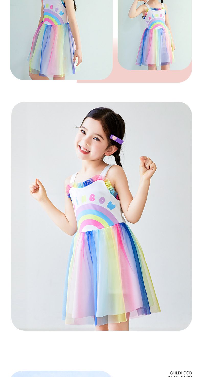 Dopamine Sommer Kinder Badeanzug Mädchen Gradient Regenbogen Prinzessin Stil Schwimmrock Strandurlaub Niedlich Badeanzug Kleid_voghion.com