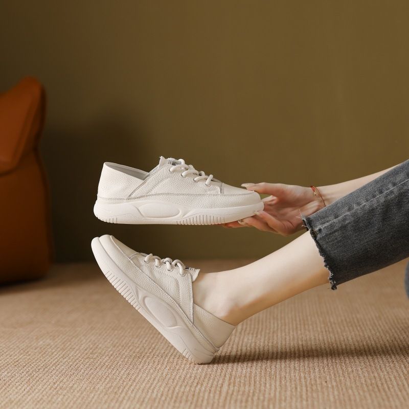 Real Leather Top Layer Cowhide White For Women In Spring 2025, Versatile, Comfortable, Breathable, Two On Casual Board_voghion.com