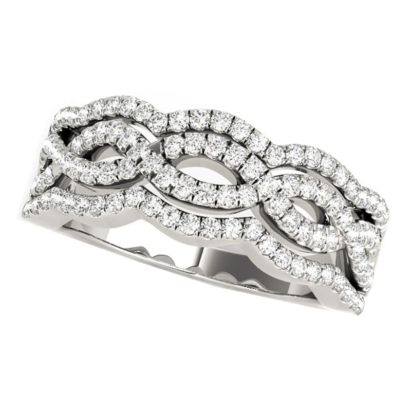 Diamond Studded Ring with Four Curves in 14k White Gold (5/8 cttw)_voghion.com