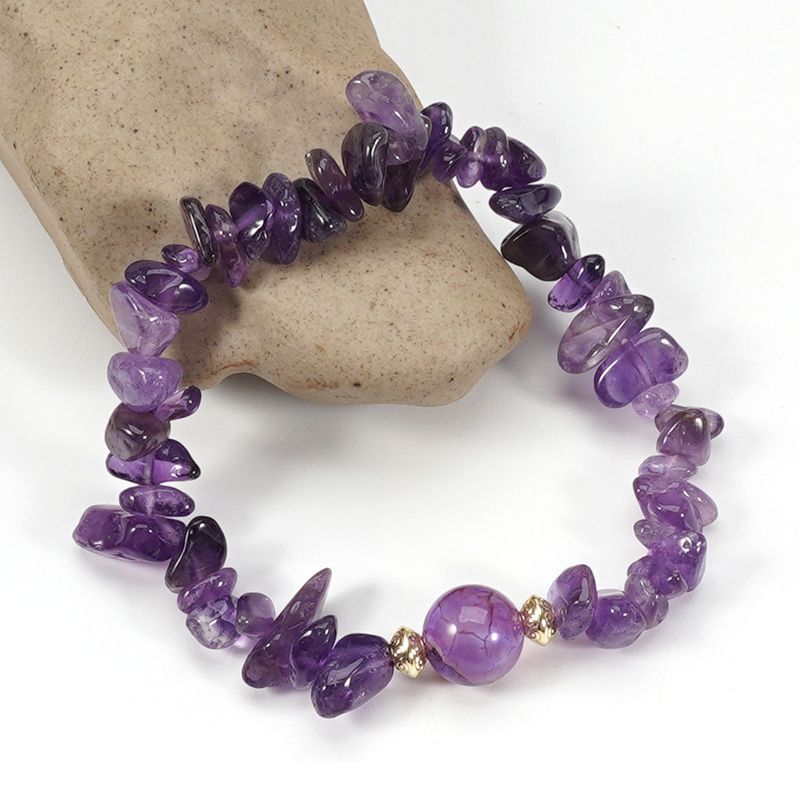 Braccialetto in pietra naturale con perline rotonde in cristallo viola da 8 cm, con etichetta a farfalla, set di personalità semplice_voghion.com