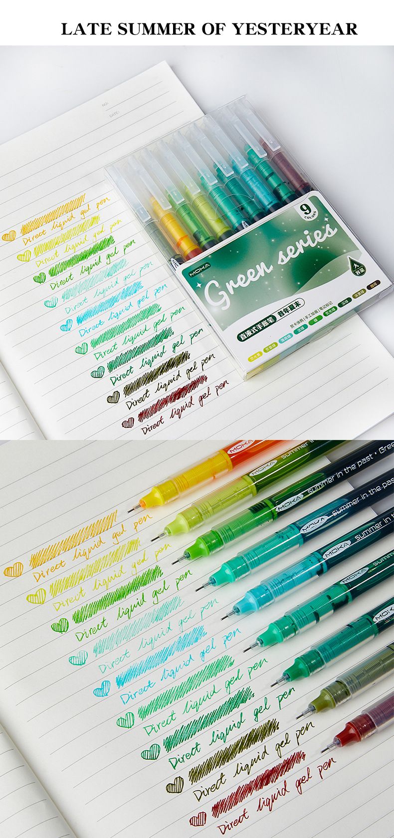 Stylos roller à encre gel liquide Moka à pointe fine de 0,5 mm – Lot de 9 couleurs vives pour la prise de notes, les croquis et les projets artistiques_voghion.com