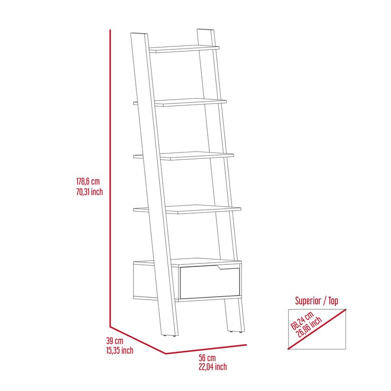 New Haven 1-Drawer 4-Shelf Ladder Bookcase Dark Walnut_voghion.com