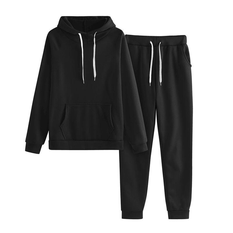 2025 Korean Style New Solid Color Plus Size Long Sleeve Hooded Sweatshirt For Women Casual Loose Two-Piece Set_voghion.com