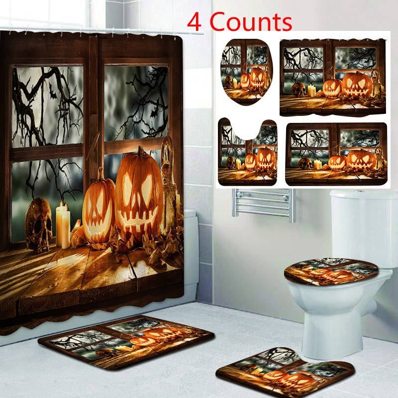Grensoverschrijdend exclusief voor Halloween, waterdicht, geen boren nodig, polyester douchegordijn voor badkamer en toilet_voghion.com