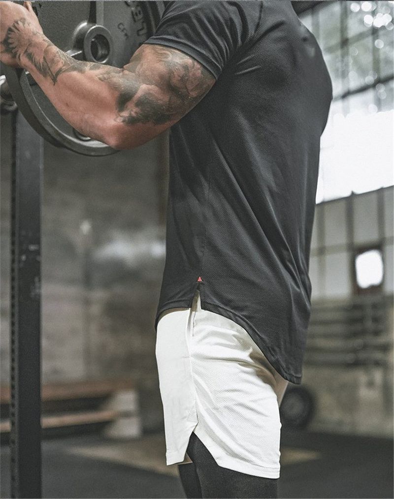 Erkek Günlük Şort Büyük Beden Çift Katmanlı File Tasarım Koşu Spor Fitness Pantolonu_voghion.com
