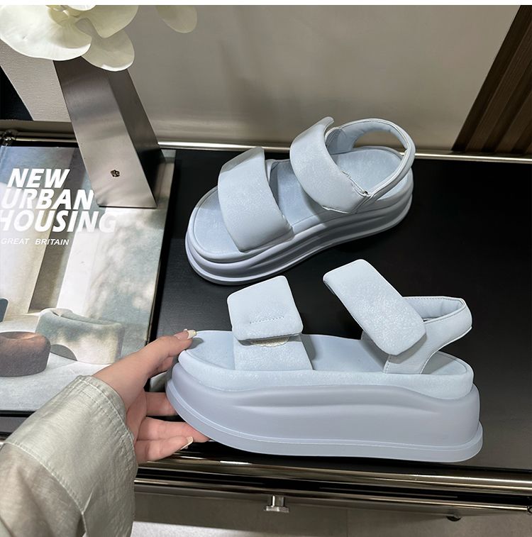 Dicke Sohle Klettverschluss Sandalen für Frauen 2025 Neue Sommer Outdoor Strand Schuhe Slip-On Casual Slides_voghion.com