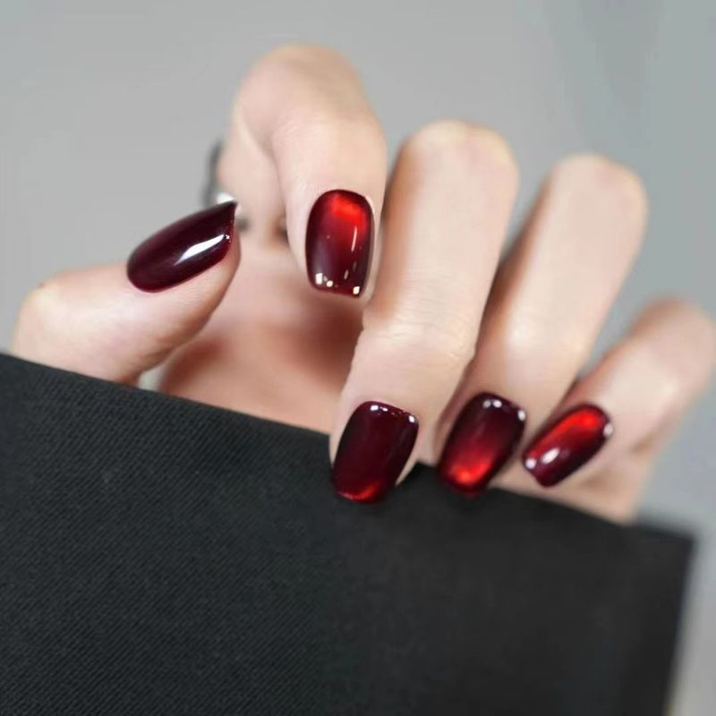 Compresse per fototerapia fatte a mano in cristallo rosso ciliegia per occhi di gatto, per un aspetto autunnale e invernale, per sbiancare le unghie finte._voghion.com