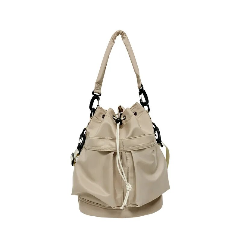 Individual one-shoulder strap satchel leisure rope drape bag large capacity portable nylon bucket bag_voghion.com