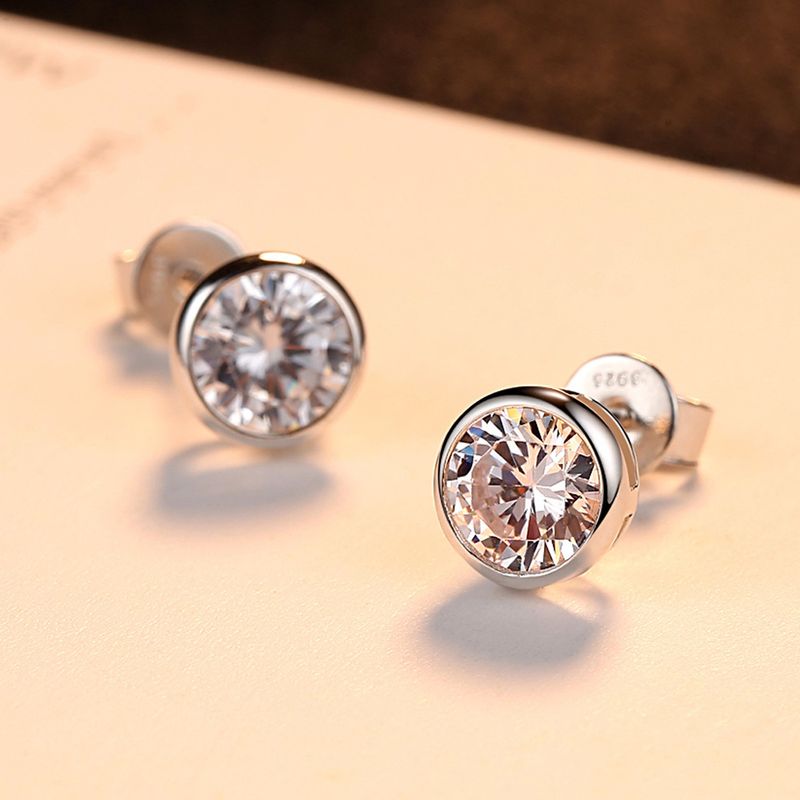 Brincos de diamante único incrustado, banhados a platina, ouro branco, ouro verdadeiro, moissanite, brincos femininos de quilates, zircônia simulada_voghion.com