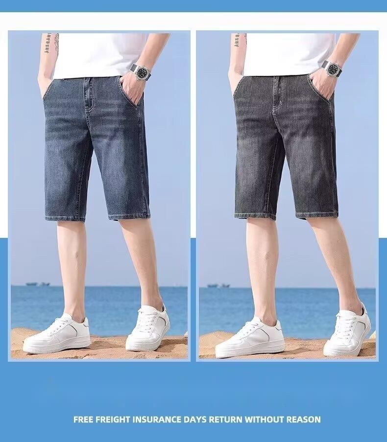 Zengzhi Summer Ice Silk Thin Denim Shorts Men's Straight Loose Casual Ripped Five-Point Pants_voghion.com