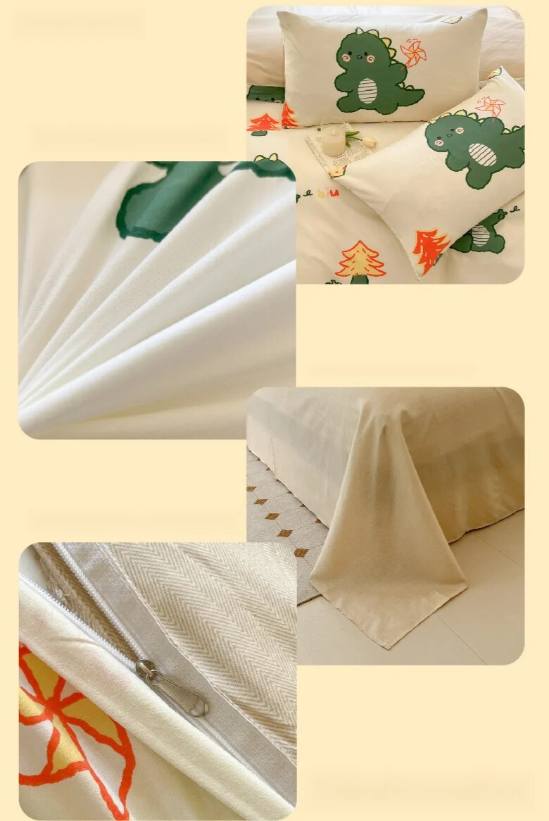 Small fresh four bed sheets and duvet covers, spring student dormitory three set of single piece cartoon bedding_voghion.com