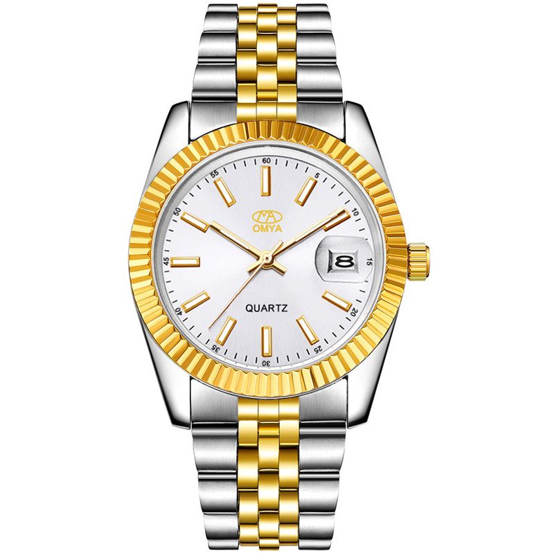 Reloj de cuarzo para hombre, resistente al agua, con calendario y correa dorada para mujer_voghion.com