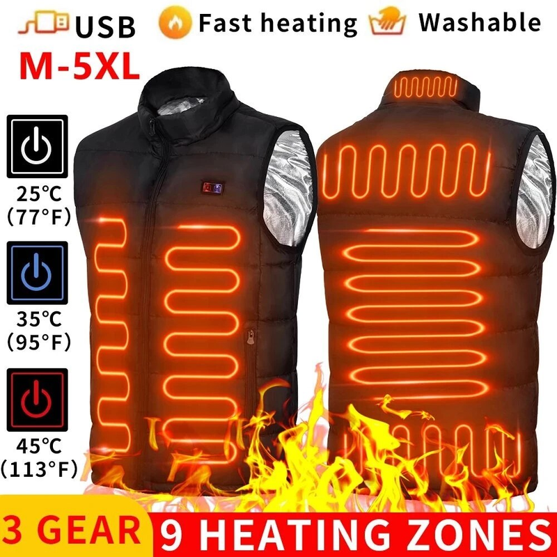 Chaleco calefactable grueso de 9 piezas para hombre, con tinta fina de piedra, USB, informal, de talla grande_voghion.com