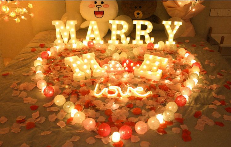 Placa de LED personalizada para festa de aniversário, pedido de casamento, decoração romântica - Feliz Aniversário, Bebê, Case Comigo, Eu Te Amo, Corações Vermelhos e Rosa_voghion.com
