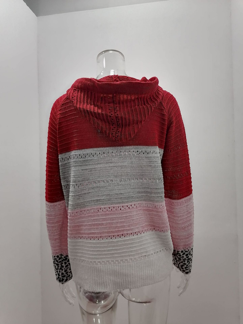 Roupas femininas New Wish Outono e Inverno Listrado Com Capuz Suéter Estampa Leopardo_voghion.com