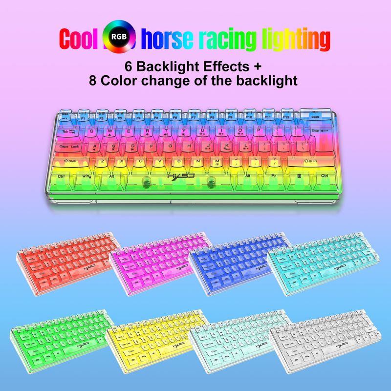 Yeni V700 61 Tuş Kablolu İnce Film Tamamen Şeffaf RGB Arkadan Aydınlatmalı Mekanik Dokunmatik Oyun Klavyesi_voghion.com