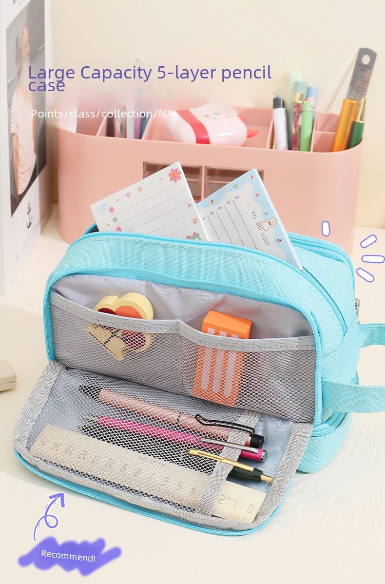 Trousse à crayons double couche à double fenêtre, grande capacité, multifonctionnelle, pour élèves du primaire et du secondaire, boîte de papeterie, sac de rangement artistique IN_voghion.com