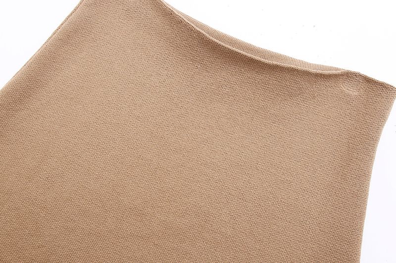 Conjunto de suéter e minissaia de malha para outono e inverno - roupa casual elegante para escritório com mangas compridas e combinação de cores puras_voghion.com