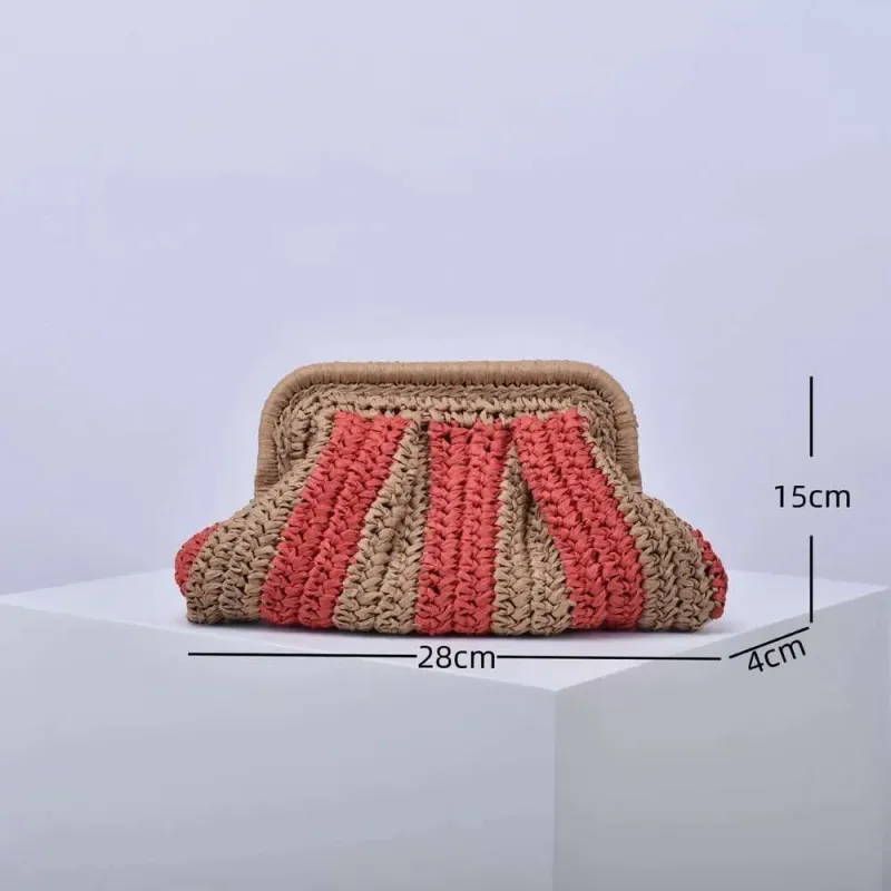 Designer 2025 Mode Gestreifte Stroh Kupplung Casaul Shell Papier Gewebt Frauen Schulter Umhängetaschen Handgemachte Sommer Strand_voghion.com
