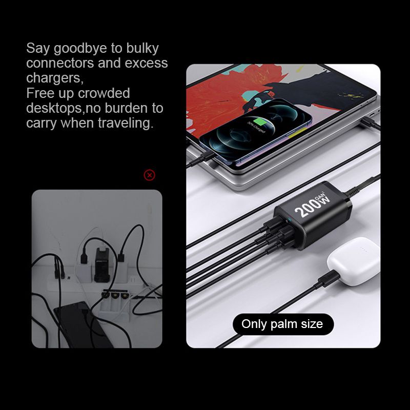 USB C 200W 6-Port Charging Fast Gan Charger Power Adapter For IPhone 14/13/12 Series, Samsung Galaxy S23/S22/S21_voghion.com