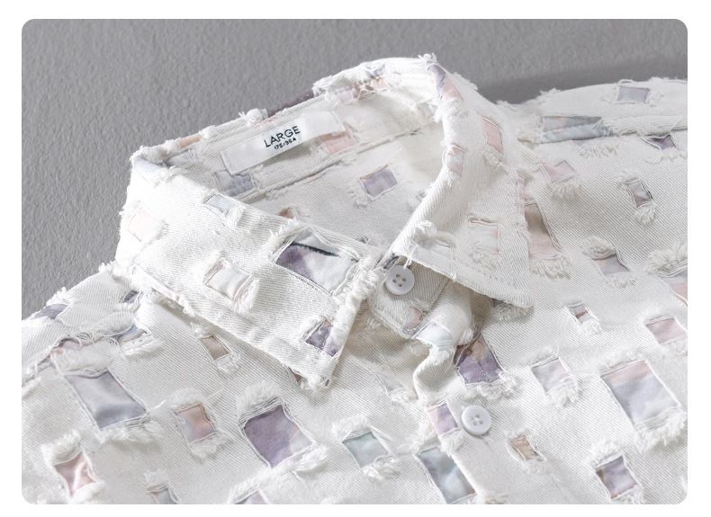 Herrenbekleidung Design Plaid Hole Print Splicing Langarmhemd Hollow Trend Baumwollhemd Jacke Herrentrend_voghion.com