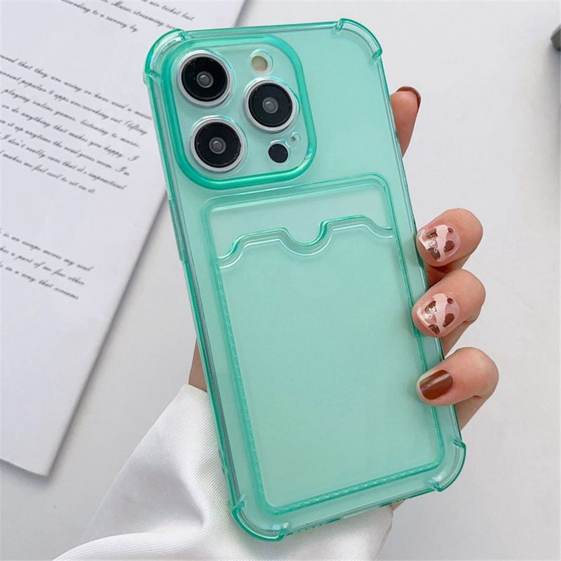 Transparent Card Slot Bag Holder Case For IPhone 16 15 14 13 12 11 Pro Max Mini X XR 7 8 Plus Clear Wallet Shockproof_voghion.com