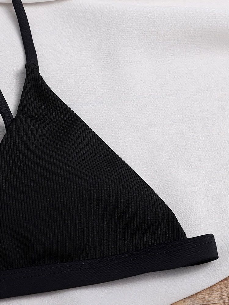 Women's Clothing Summer Split Swimsuit Solid Color Lace Up Halter High Waist Sexy Bikini Set_voghion.com