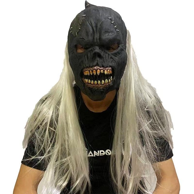 Halloween horror ghost face haunted house mask headgear ghost face devil mask haunted house scary silver haired ogre_voghion.com
