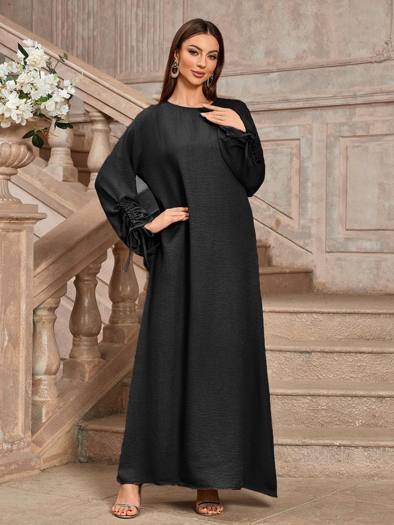 Abito lungo elegante alla moda da donna, in tessuto di poliestere, con cintura, lunghezza midi, maniche lunghe e regolari._voghion.com