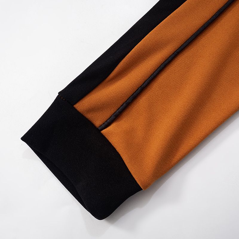 Abbigliamento da donna, linea autunno e inverno, pantaloni a vita alta con elastico in corda, senza colletto, con cerniera, in colori a contrasto_voghion.com