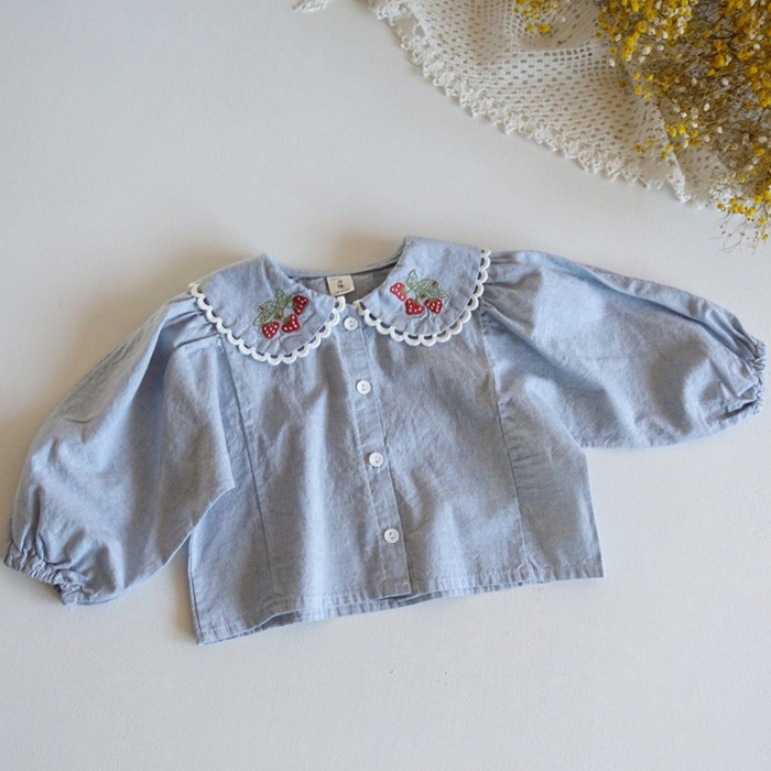 Camicia con risvolto in cotone per bambini in morbido cardigan casual in pizzo_voghion.com