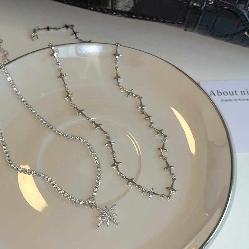Sweet and cool six-pointed star necklace female ins hip-hop cold style simple clavicle chain 2023 new style necklace_voghion.com