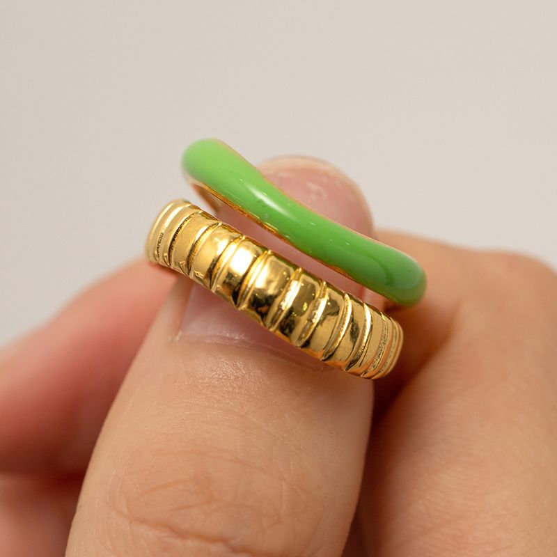 Modische Internet-Berühmtheit INS Edelstahl grün Tropf Öl Doppelschicht Brot Muster offenen Ring Schmuck_voghion.com