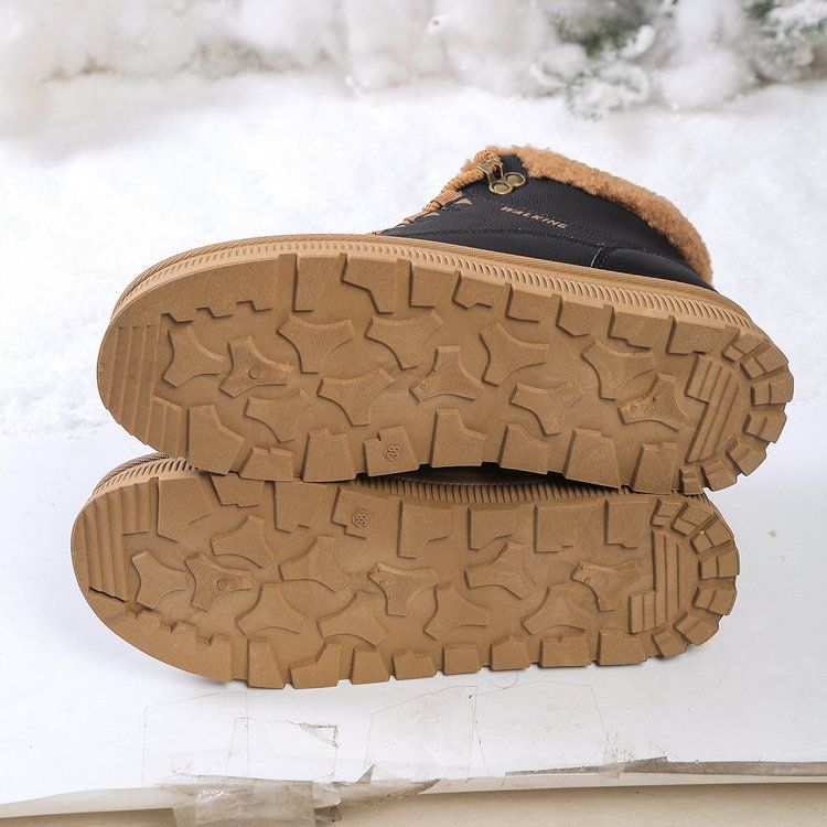 Damen Winterstiefel aus Baumwolle, warm, modisch, zum Schnüren, Schneestiefel, lässig, bequem, bis zur Mitte der Wade, mit Kunstfellfutter, rutschfeste Gummisohle_voghion.com